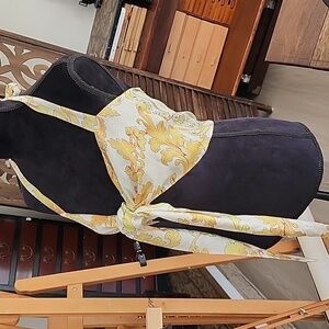 Baliawear Chiffon Floral Halter Top - Yellow and Cream White Muti Way Tie Sz Med